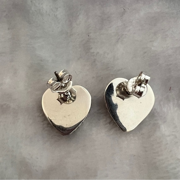 ❤️ Red Rose Pink Dahlia Turquoise 925 Southwestern Post Back Heart Earrings 7 gm - Picture 4 of 10